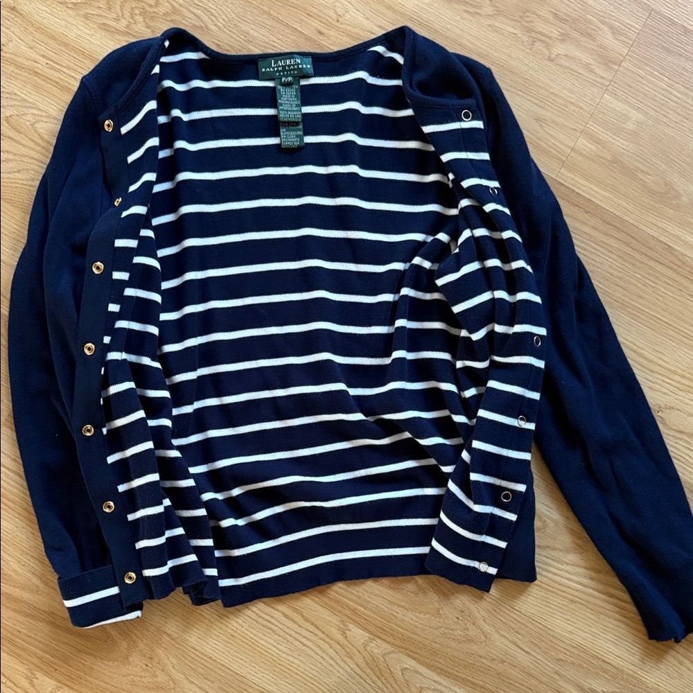Lauren Ralph Lauren Navy Blue Cardigan Sweater Petite P Small Cotton - Picture 5 of 5